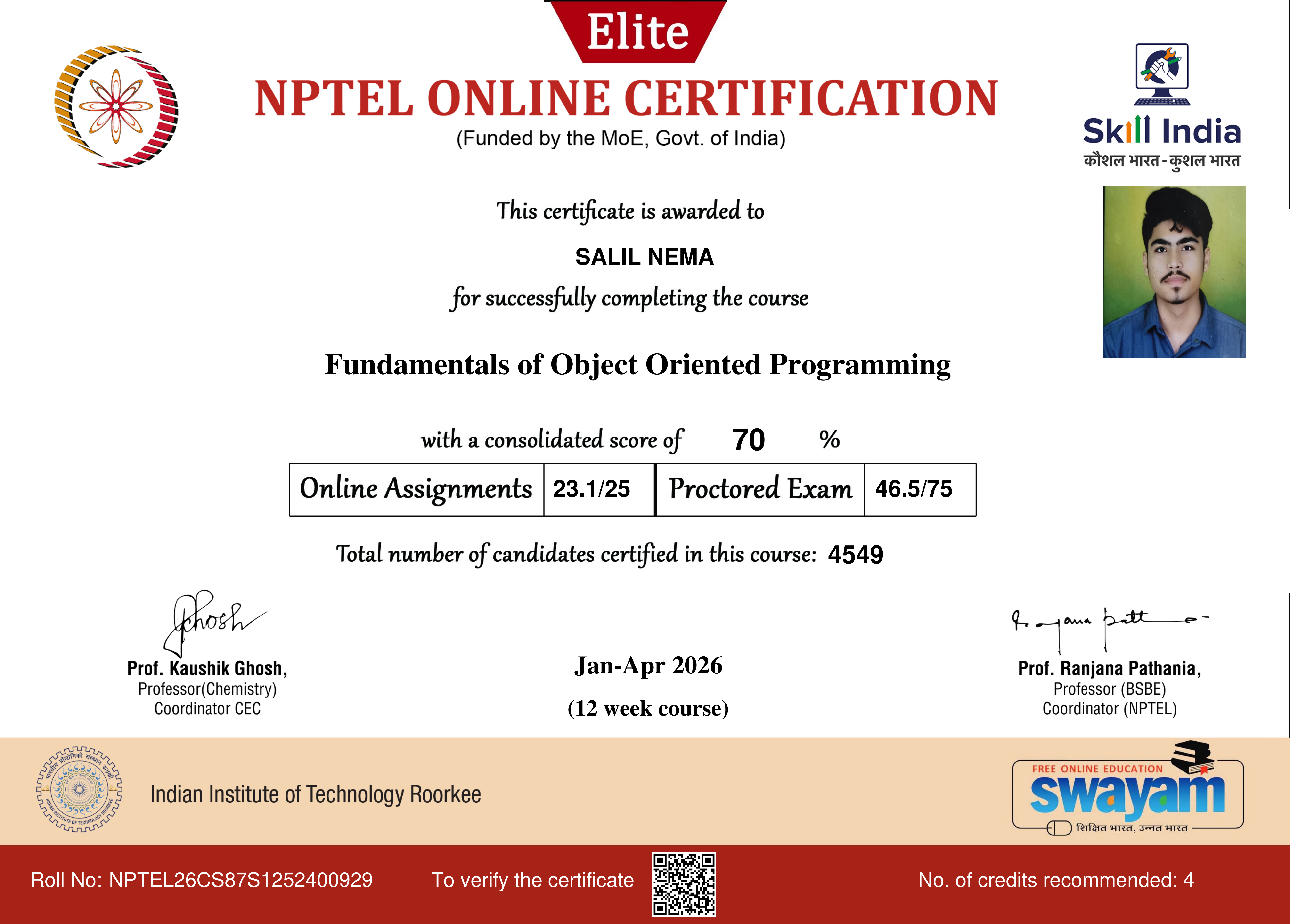 Official NPTEL Certificate - Salil Nema